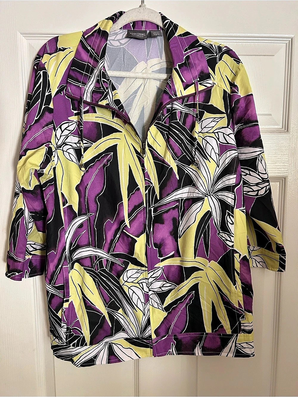 Additions by Chico’s Floral Lightweight Zip Jacket 3/4 Sleeve Purple Size 3 XXL